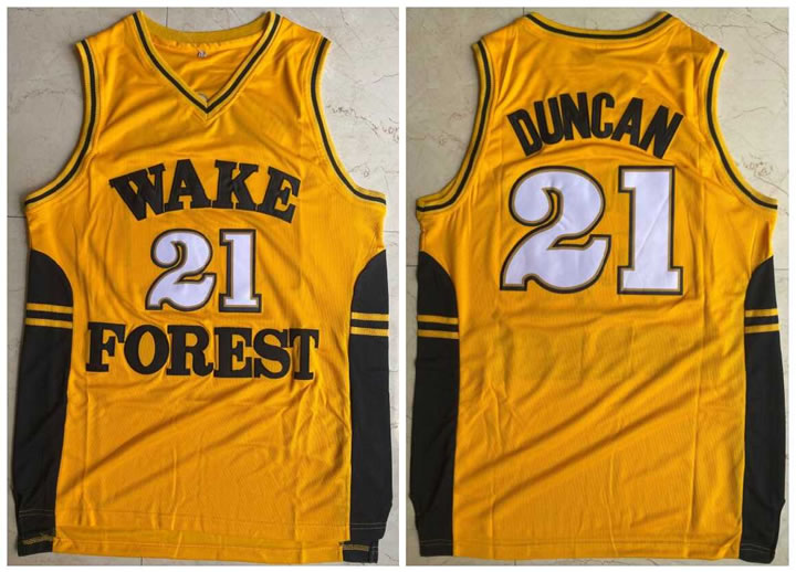 Wake Forest Demon Deacons 21 Tim Duncan Yellow College Basketball Jersey,We sell and wholesale Wake Forest Demon Deacons 21 Tim Duncan Yellow College Basketball Jersey on line form chian!